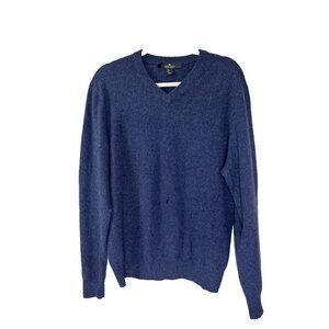 Daniel Bishop Men Large Blue Cashmere Sweater V-neck Classic Elegant Preppy FLAW